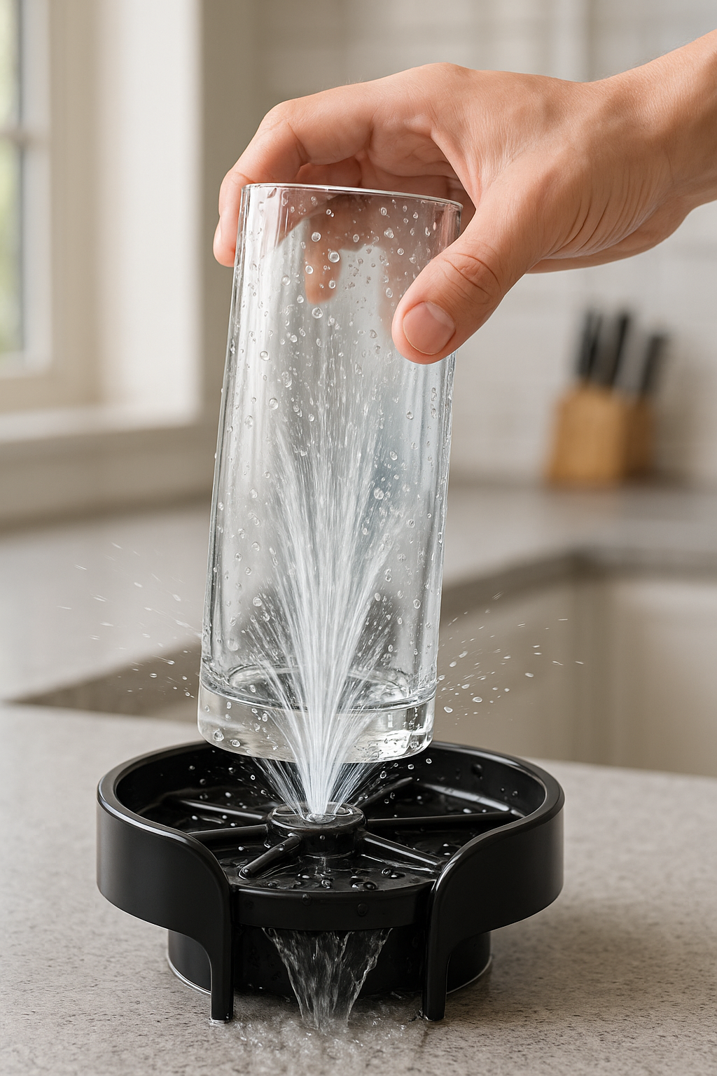 CleanBlast enjuagando un vaso con chorro a presión